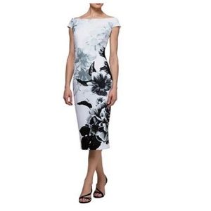 SLNY FASHIONS WHITE BLACK
FLORAL MIDI SHEATH DRESS SIZE 10 NWT